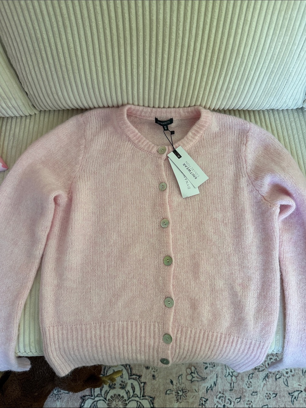 Dynamite Pale Pink Crewneck Button Cardigan